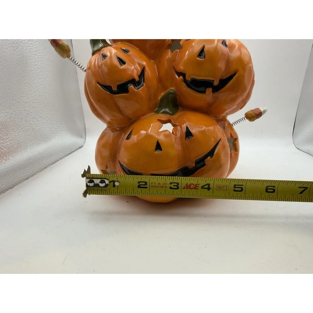 Vintage Ceramic Jack O' Lantern Pumpkin Candle Holder Candy Corn Halloween Decor